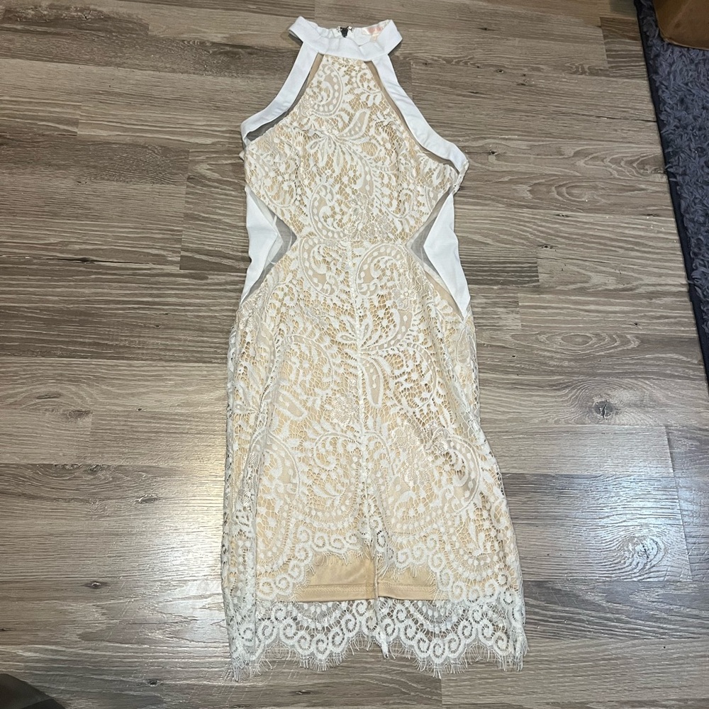 Luxxel white and nude lace dress, Size S